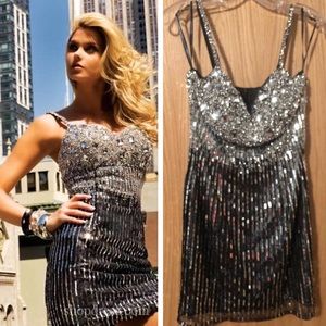 Sherri Hill Black Silver Pageant Prom Cocktail